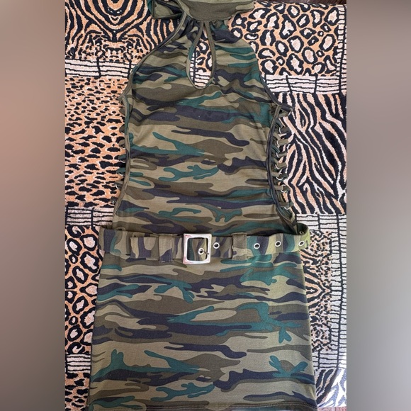 Camouflage Mini Backless Sexy Cotton Dress (S) - Picture 3 of 7